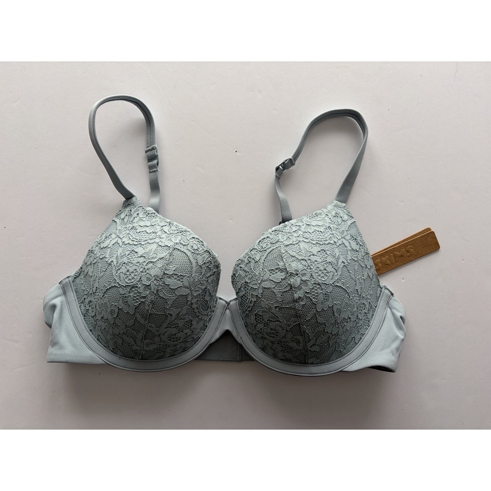 SKIMS Fits Everybody Lace T-Shirt Bra Denim Blue‎ 36A NWT